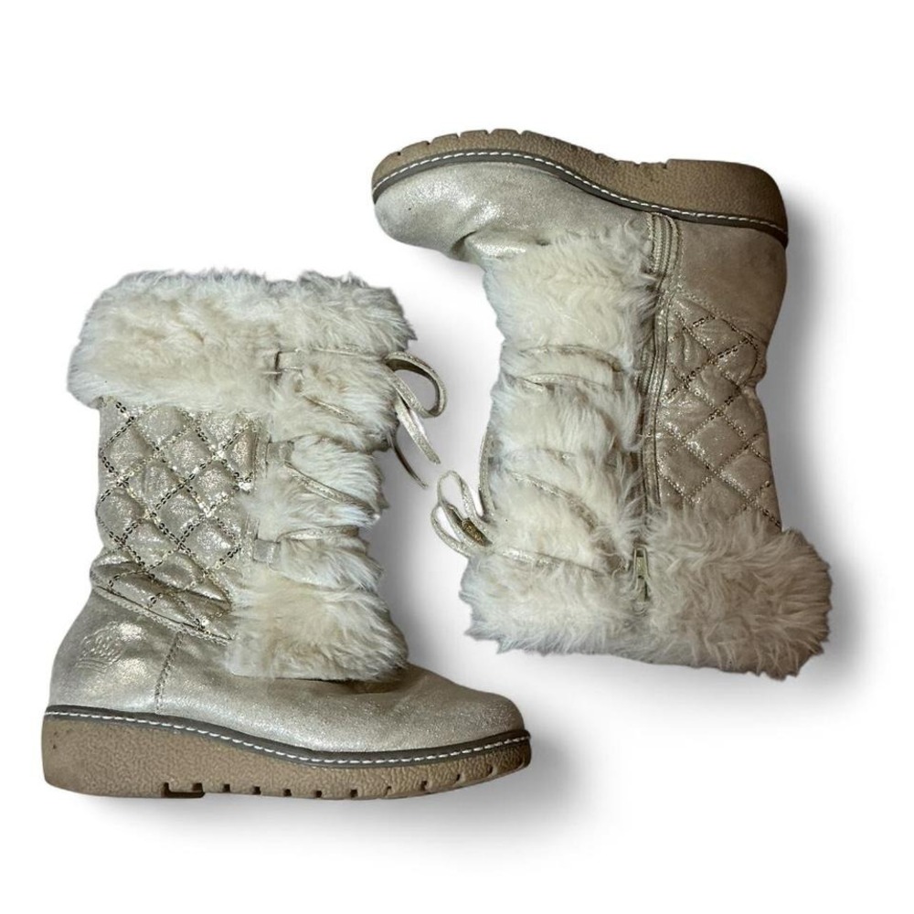 Kohl's Girls Gold Shimmer Faux Fur Lined Winter Boots Size Medium